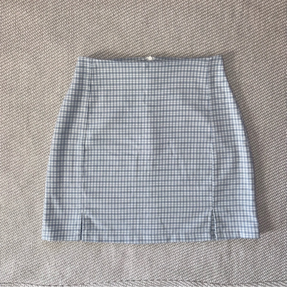 Brandy Melville Light Blue Plaid Check Cara Slit Skirt Preppy OneSize